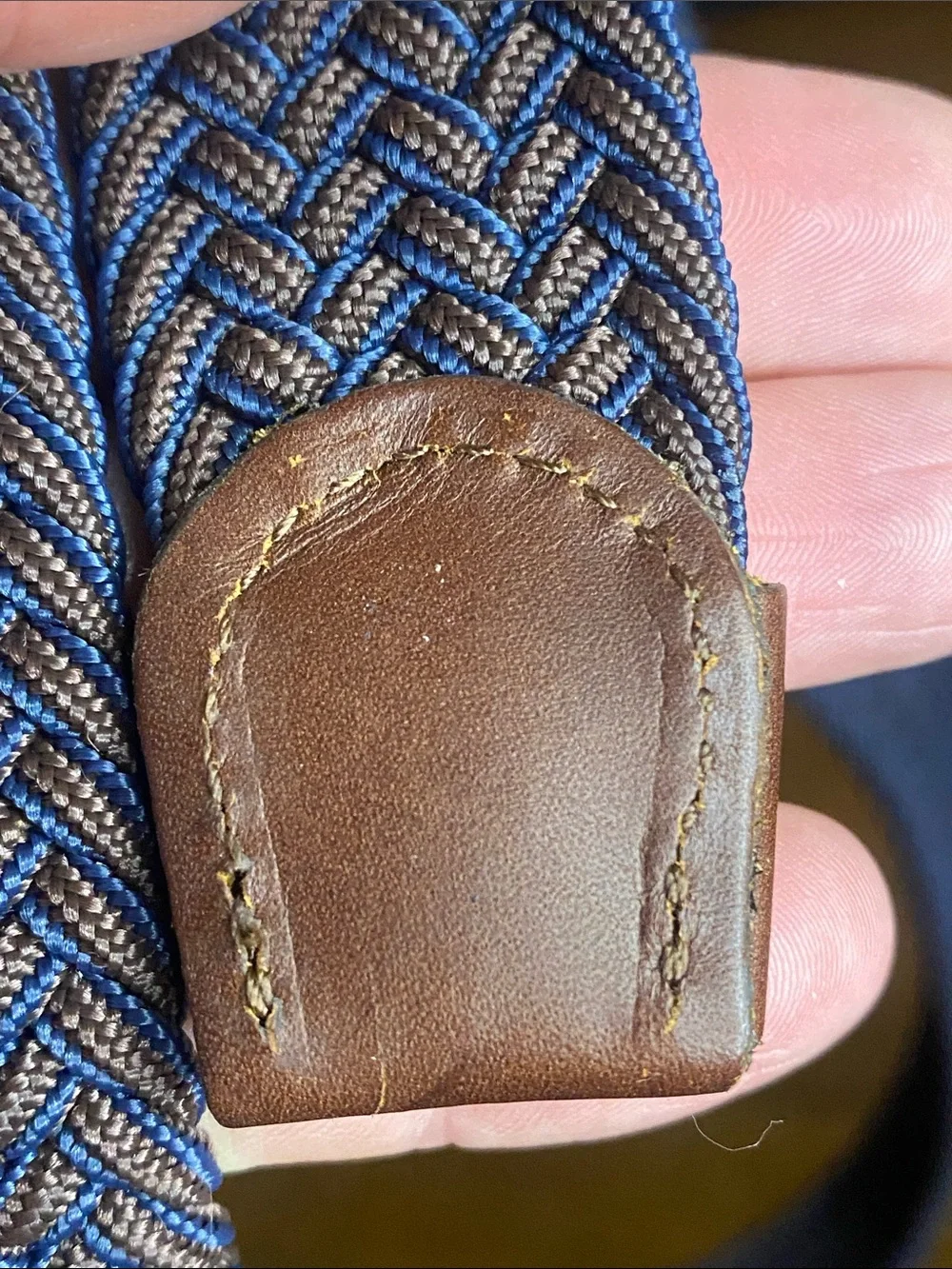 Tommy Bahama Men's Navy and Brown Braided Belt with Brown Leather Trim S/M